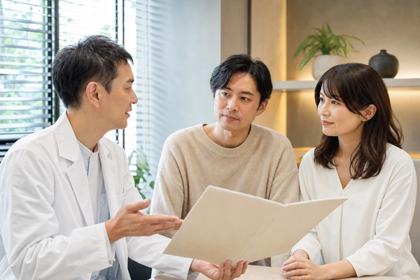 毛髪の悩みをクリニックで相談する日本人男女